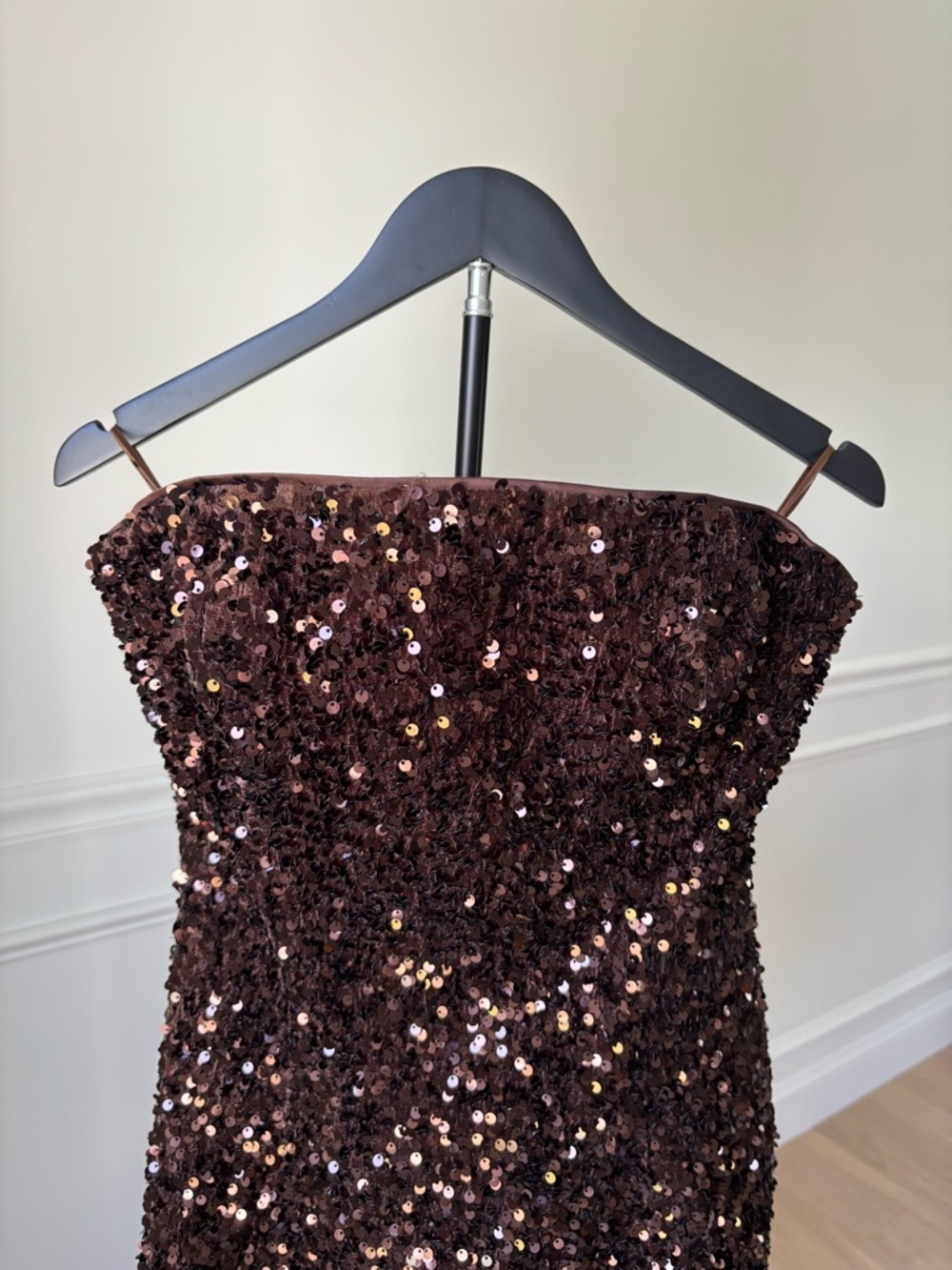 BARDOT Strapless Dark Brown Sequin Mini Dress - Picture 6 of 8